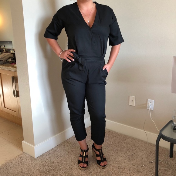 Drop Shoulder Surplice Front Self Tie Jumpsuit - Picture 7 of 7